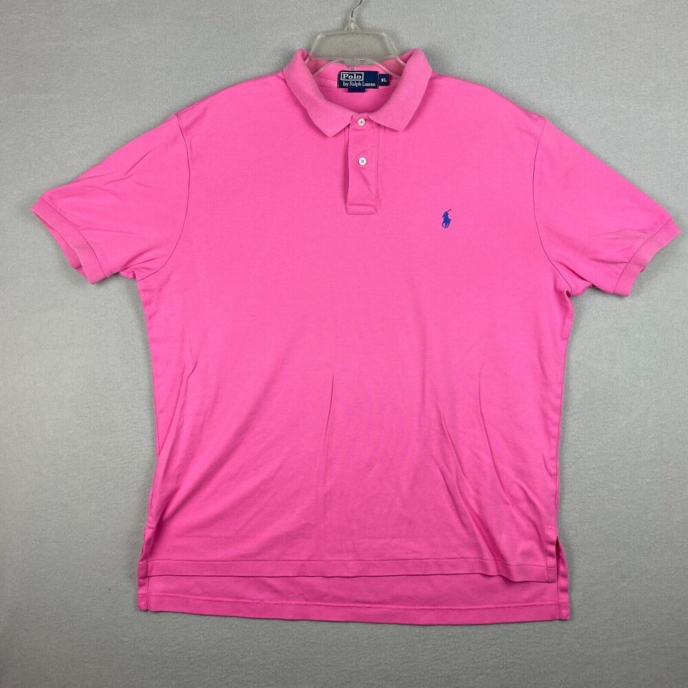 Polo by Ralph Lauren Men's XL Polo Shirt Pink Blue Pony Pullover Golf Vintage